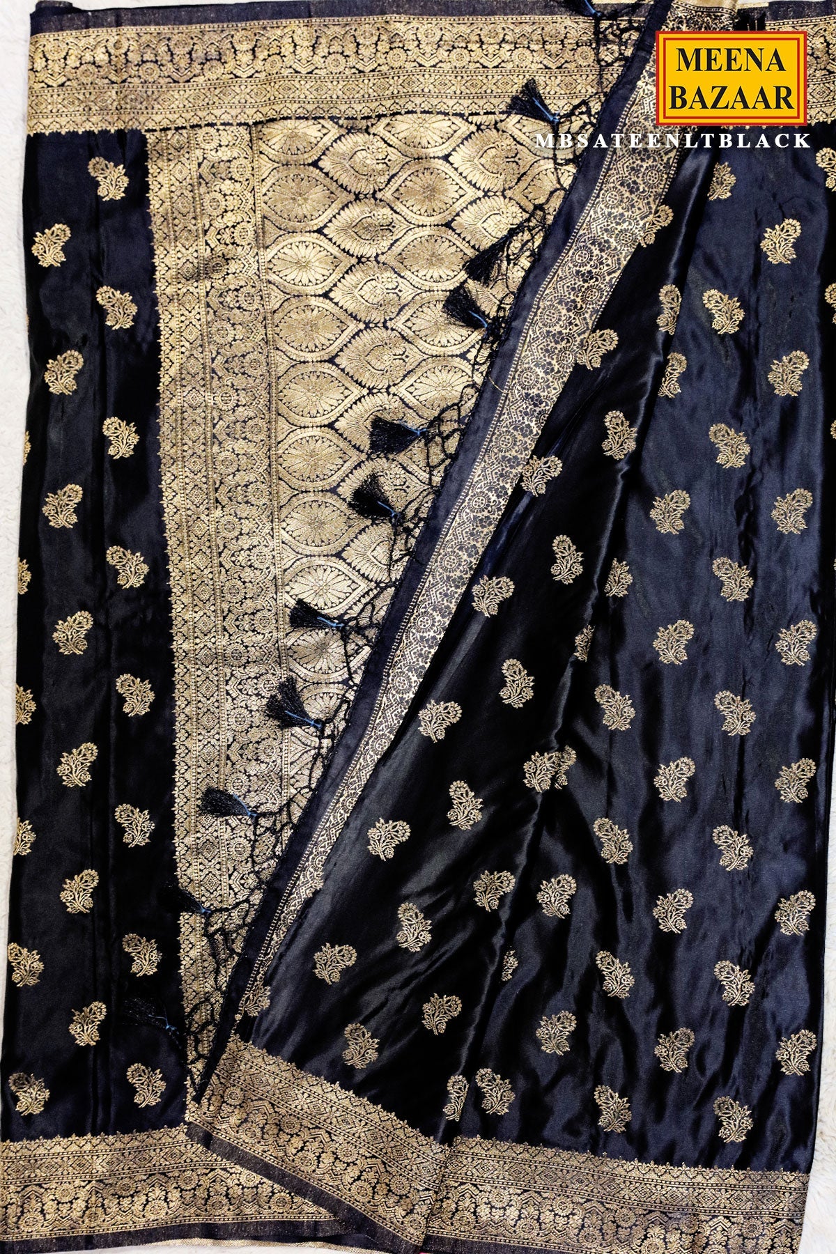 Sateen Black Silk Weaving Buti Saree