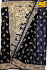 Sateen Black Silk Weaving Buti Saree