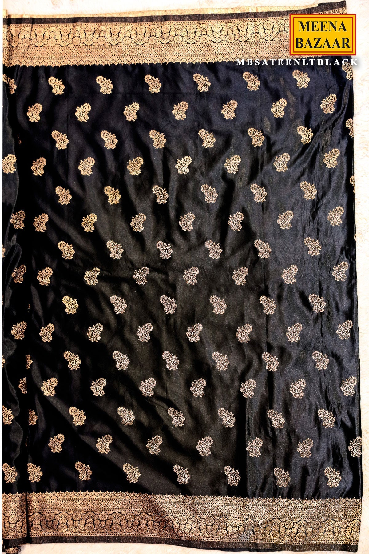 Sateen Black Silk Weaving Buti Saree