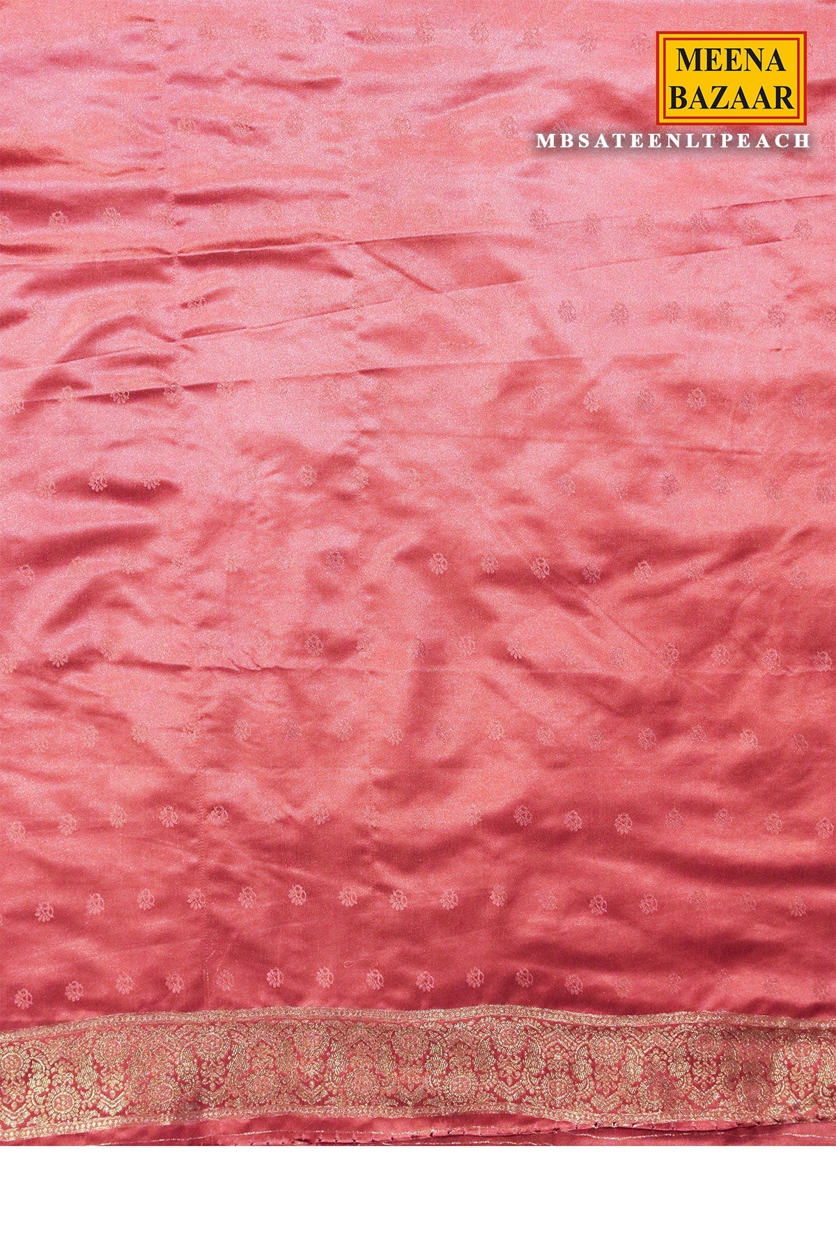 Sateen Peach Silk Weaving Buti Saree