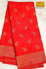 Sateen Red Silk Weaving Buti Saree