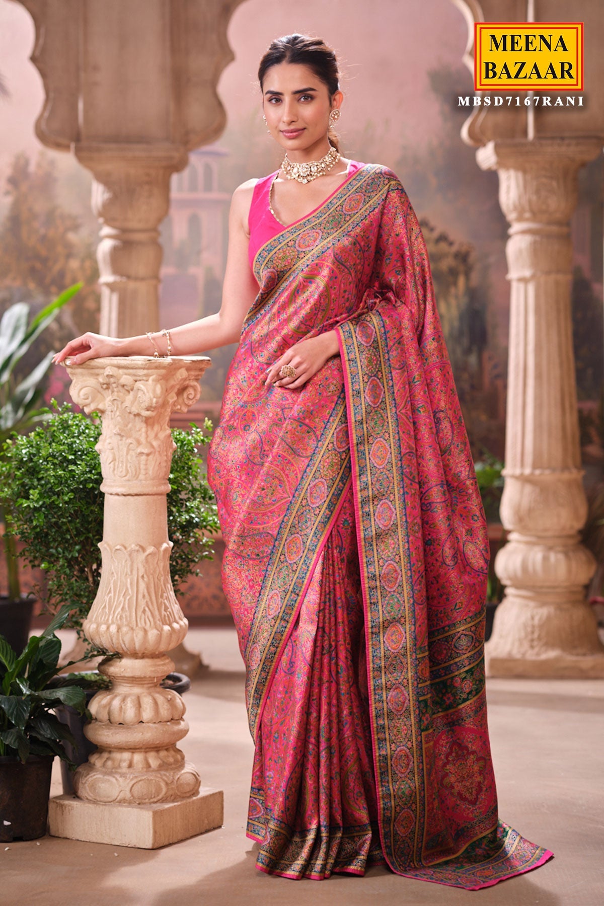 Rani Silk Weaving Saree Traditional Festive Wear