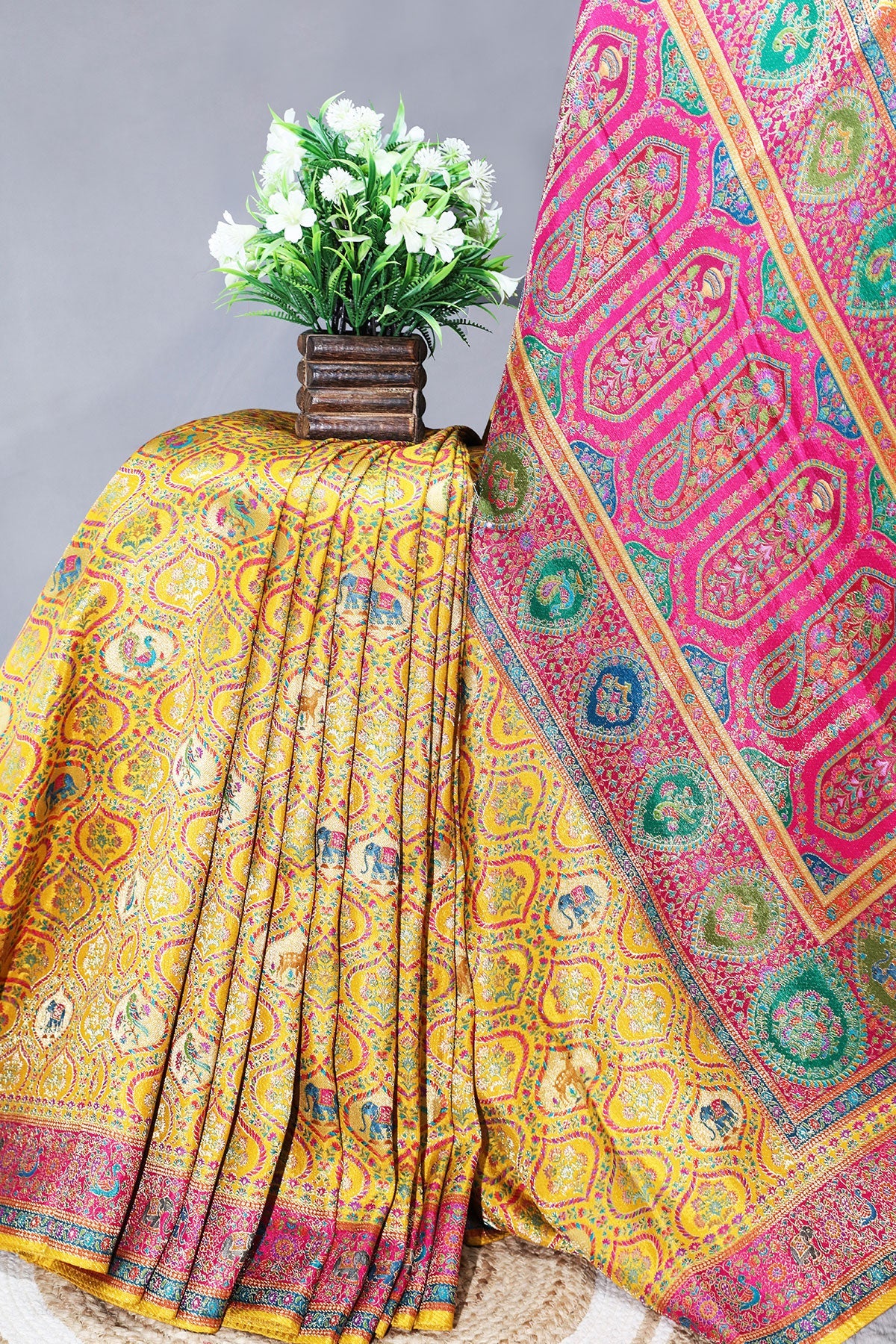 Mustard Silk Weaving Saree Traditional Festive Wear