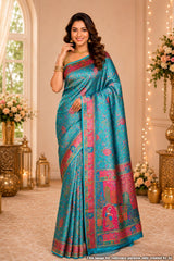 Firozi Silk Blend Zari Woven Saree