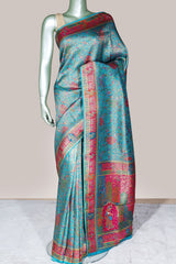 Firozi Silk Blend Zari Woven Saree