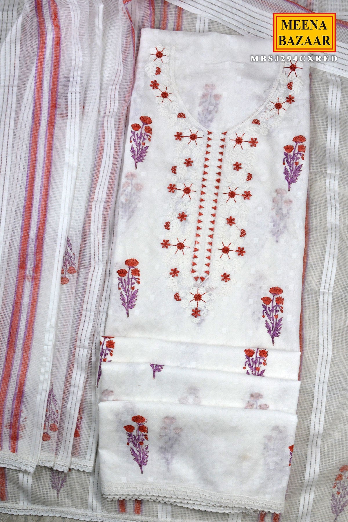 Cream and Red Floral Suit Set
