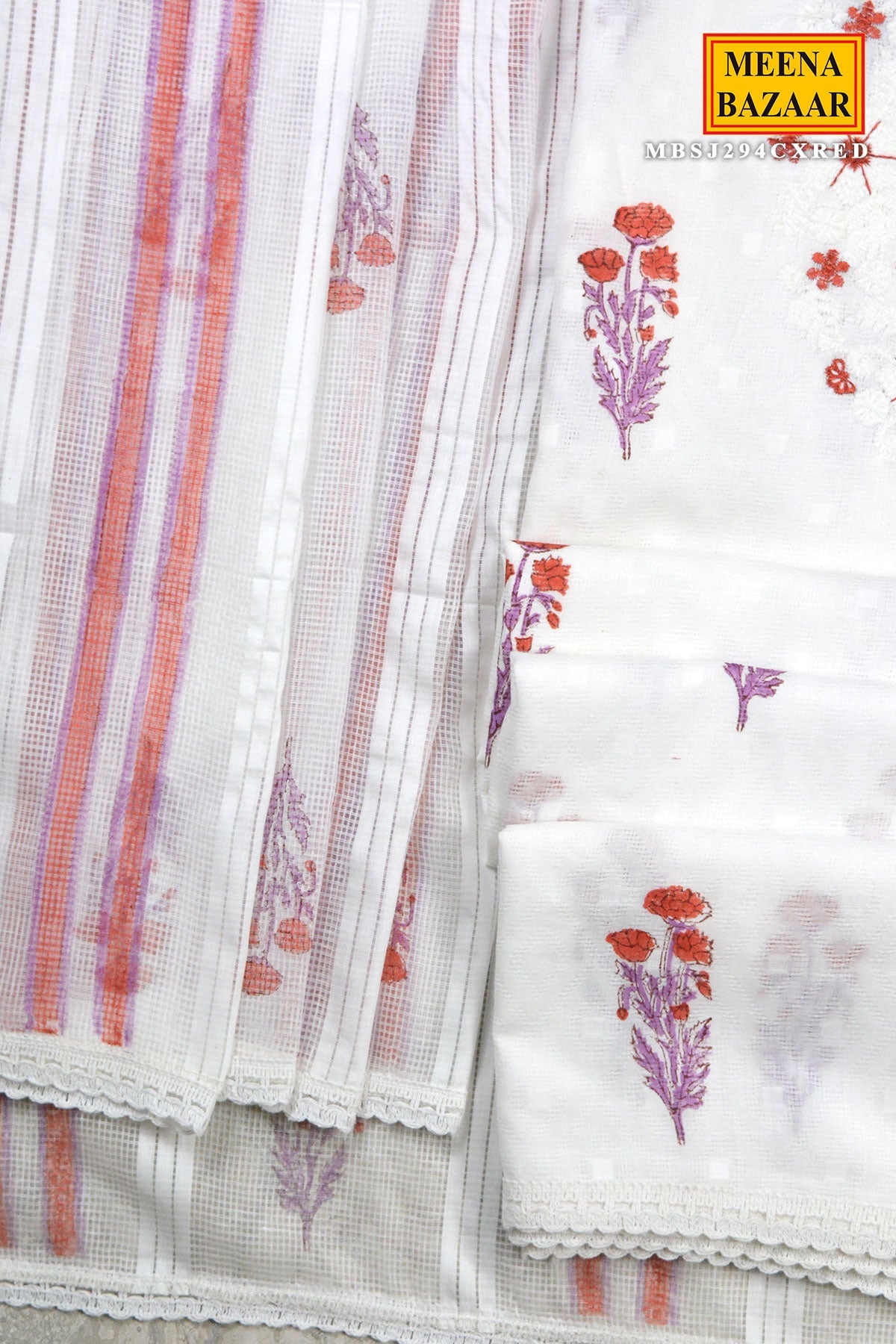Cream and Red Floral Suit Set