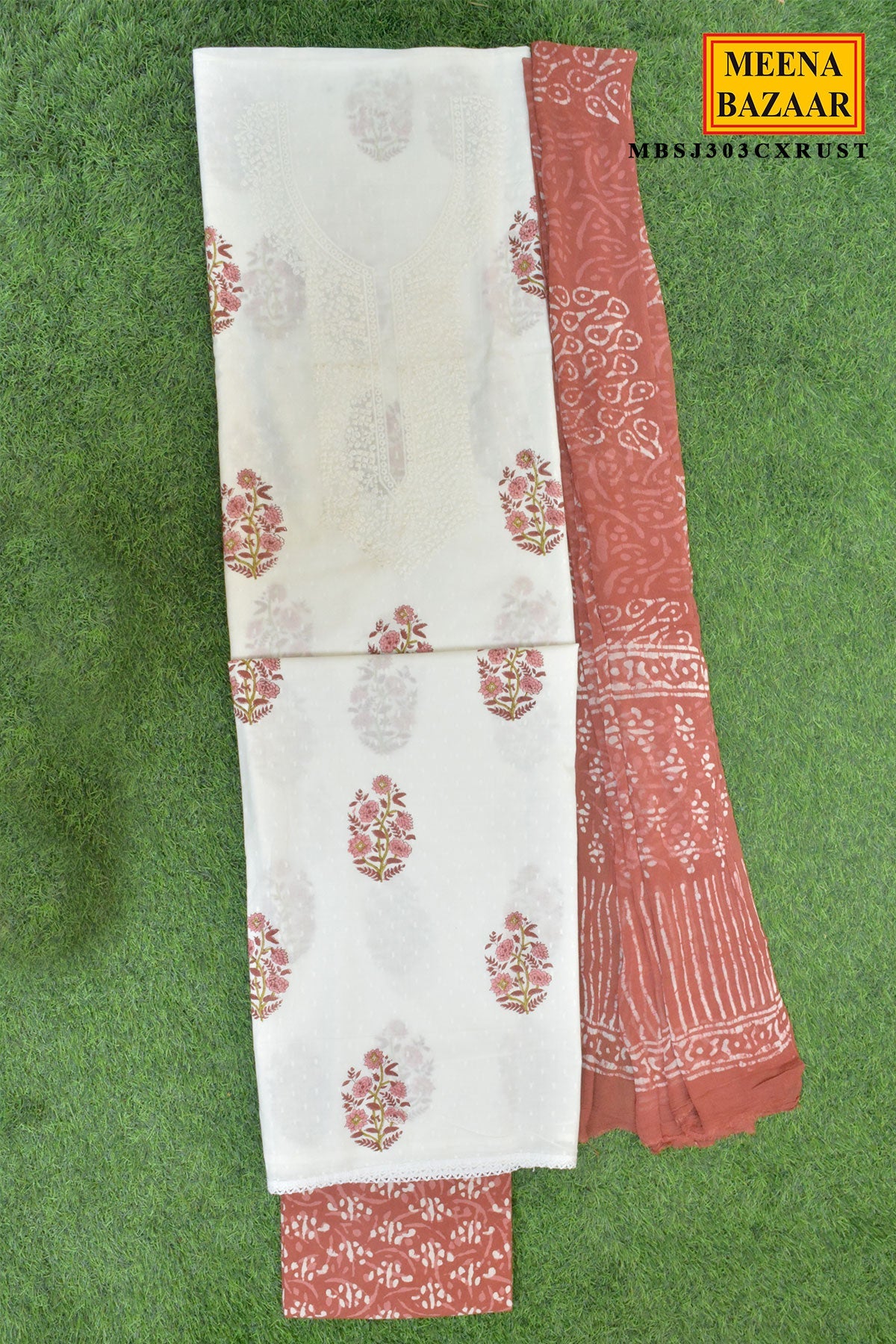 Floral Embroidered Suit Set with Dupatta