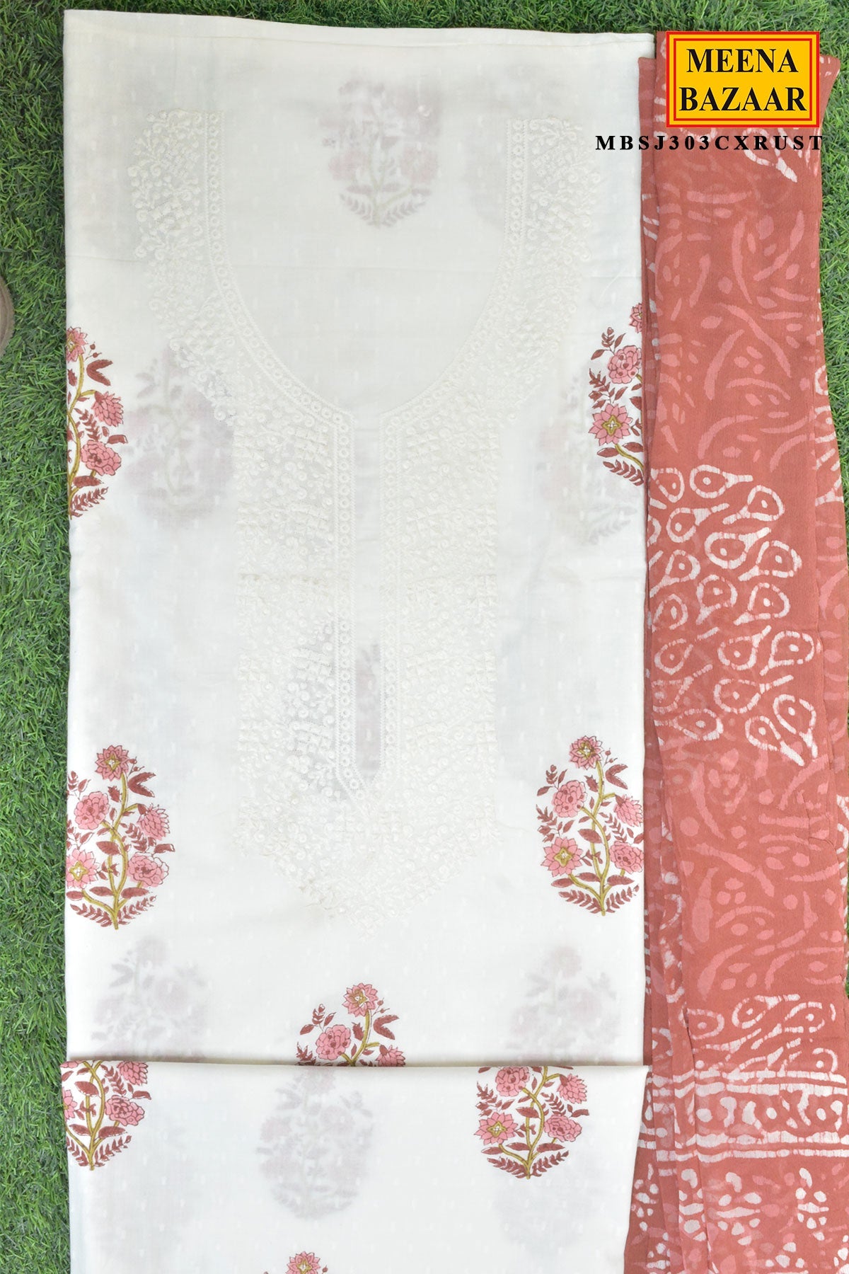 Floral Embroidered Suit Set with Dupatta
