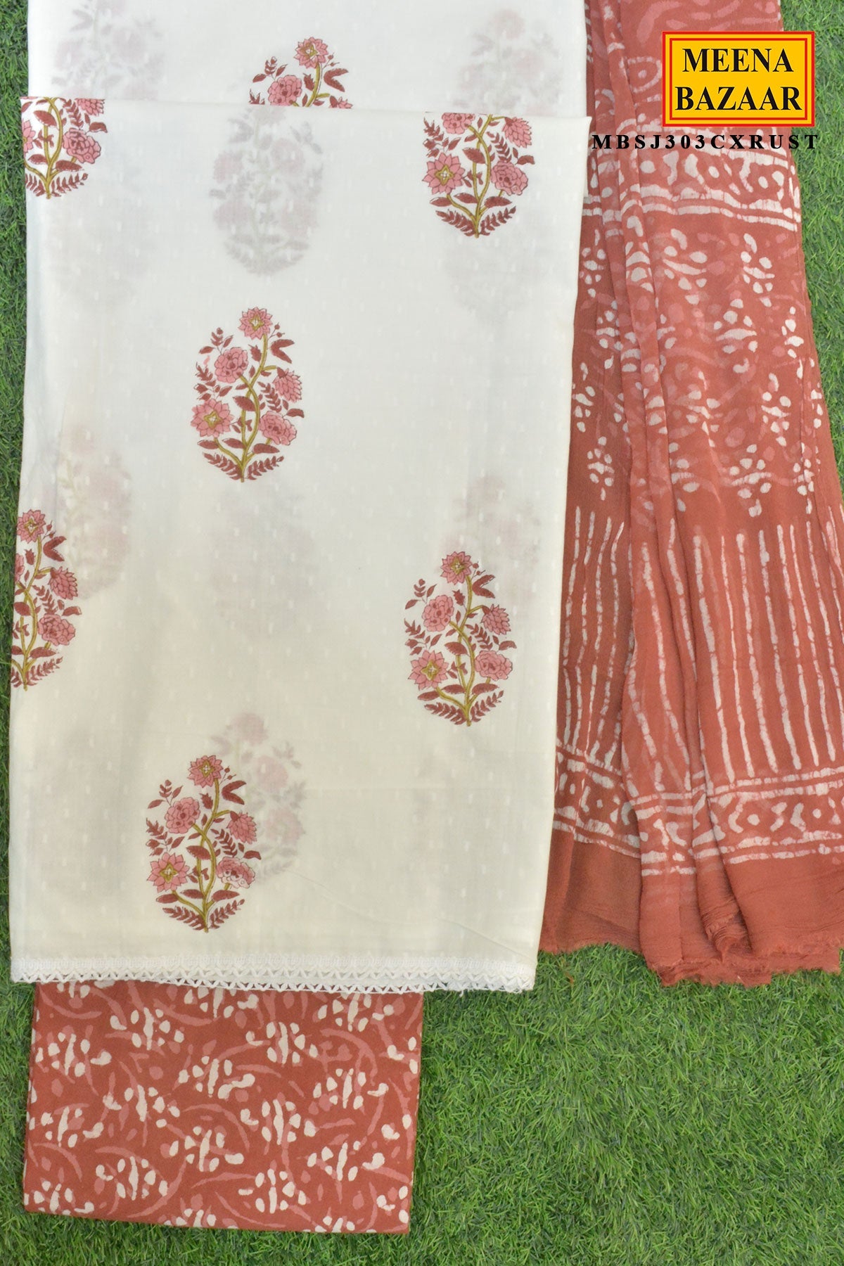 Floral Embroidered Suit Set with Dupatta