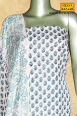 Cream X Firozi Printed Cotton Unstitched Suit Set