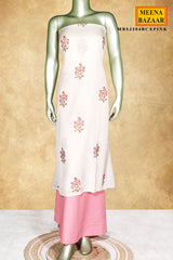 Cream & Pink Floral Printed Cotton Unstitched Suit Set