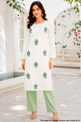 Cream & Pista Printed Cotton Unstitched Suit Set