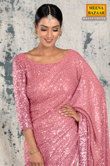 Pink Georgette Sequins Embroidered Saree