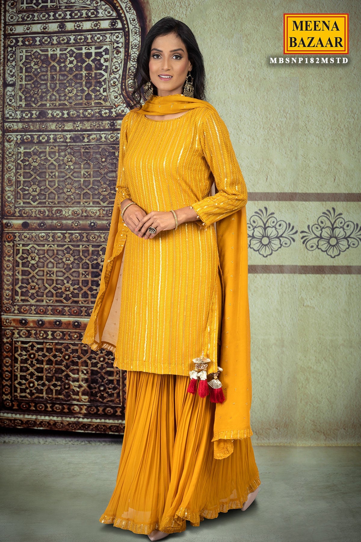 Mustard Georgette Unstitched Suit
