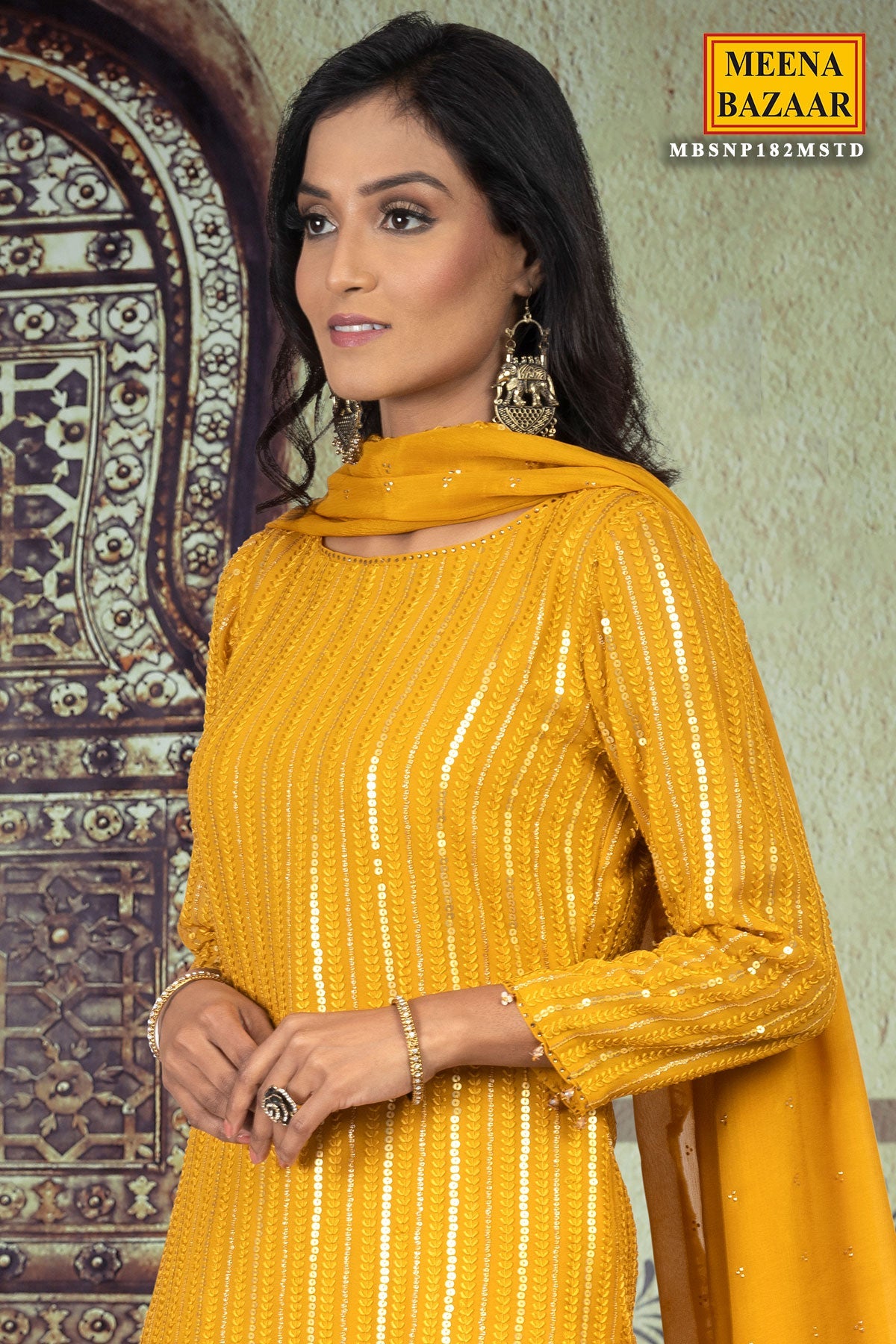 Mustard Georgette Unstitched Suit