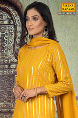 Mustard Georgette Unstitched Suit