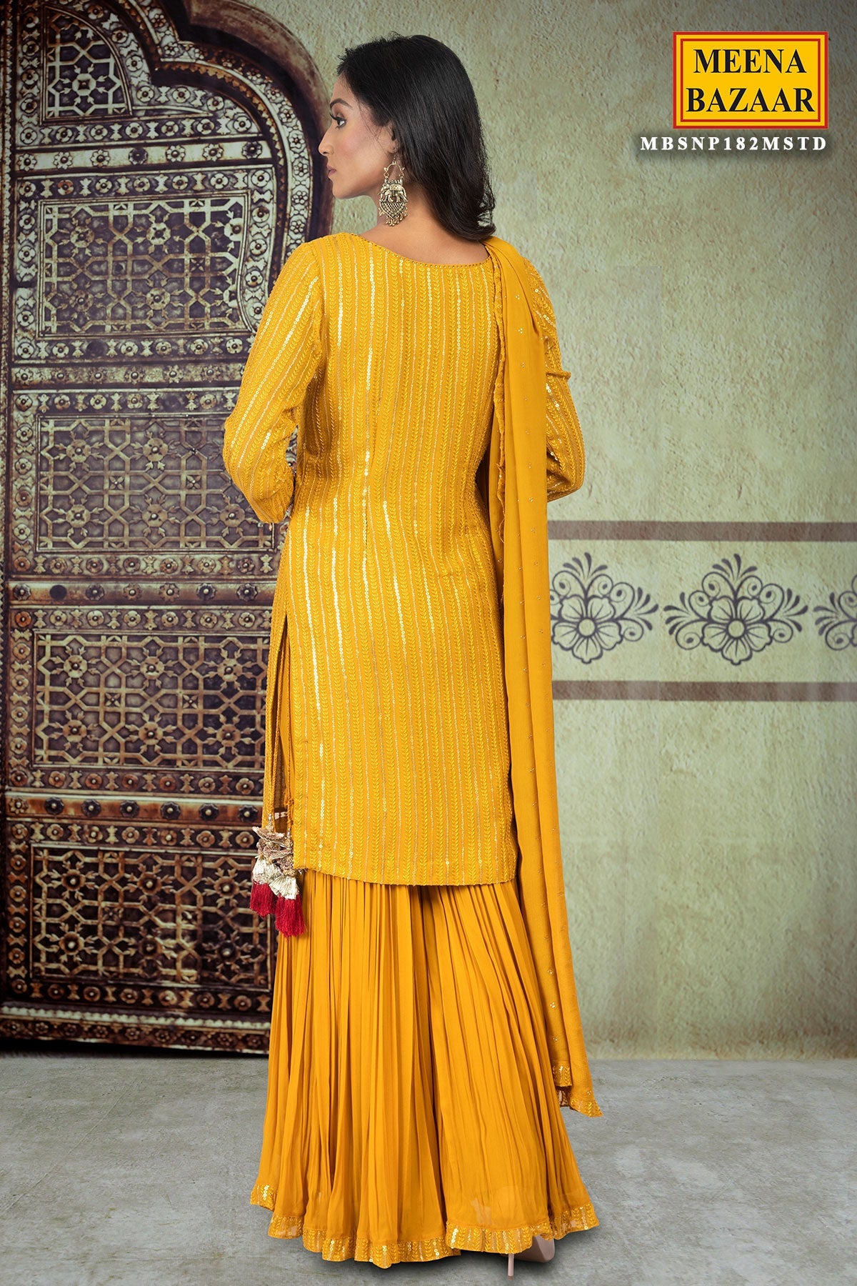 Mustard Georgette Unstitched Suit
