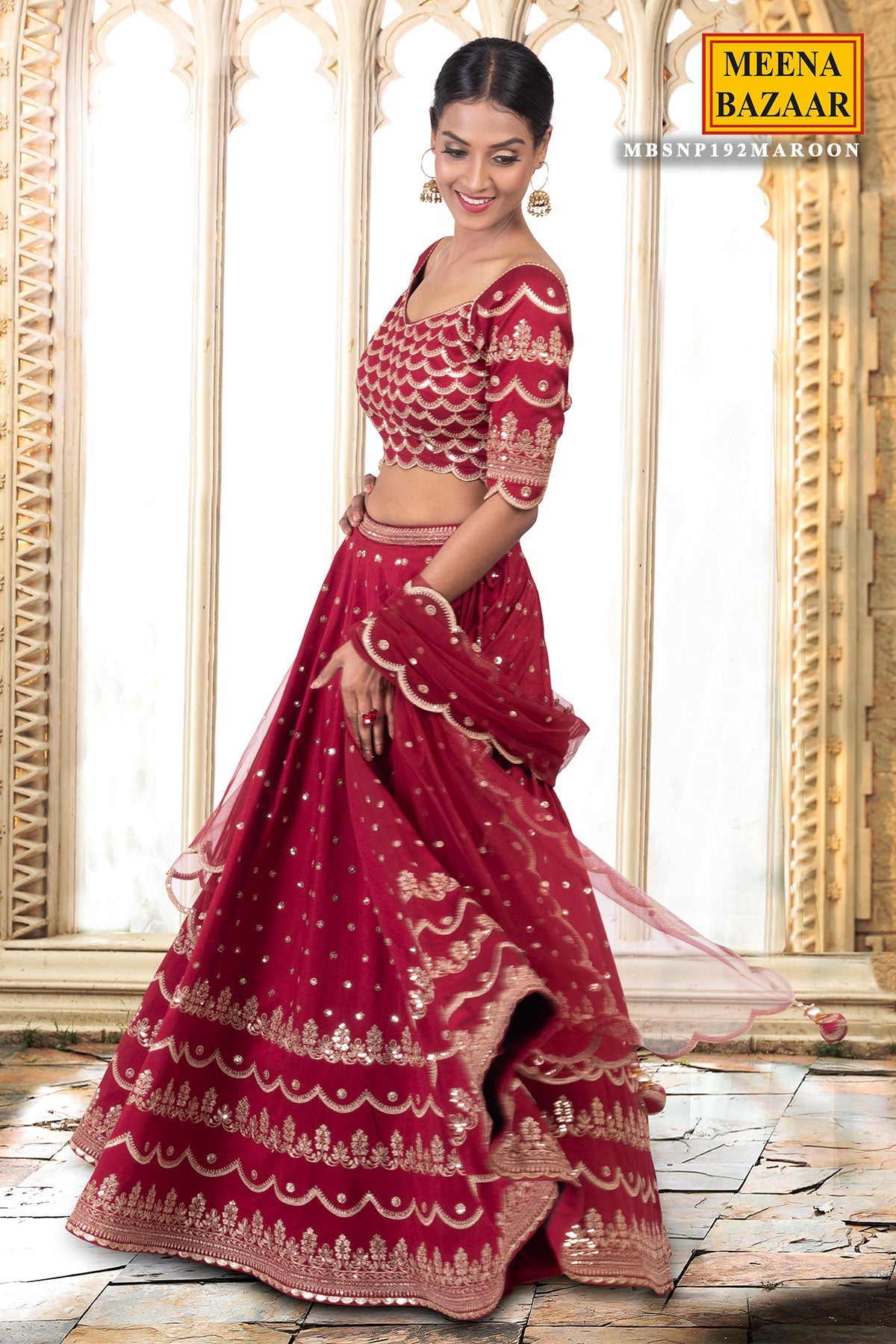 Maroon Zari & Sequin Lehenga