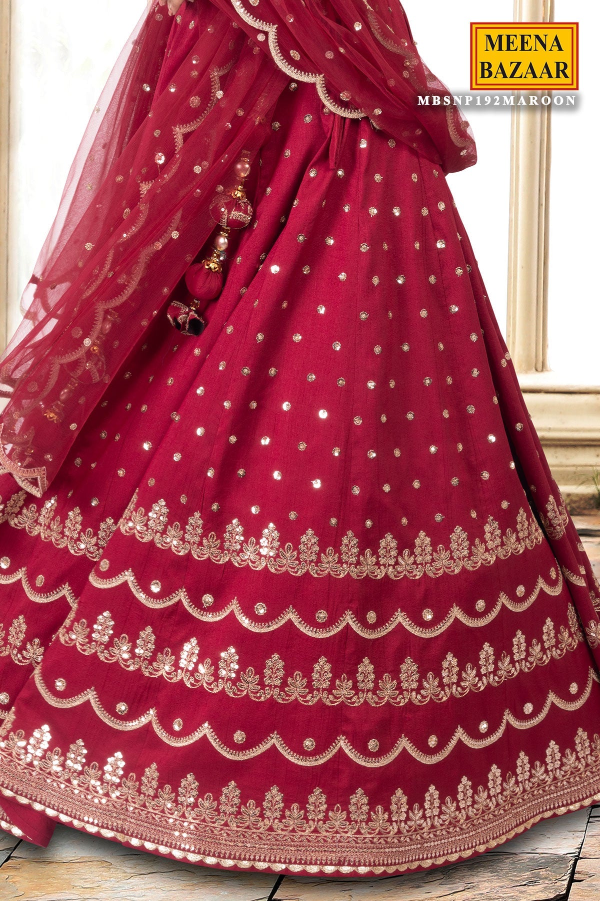 Maroon Zari & Sequin Lehenga