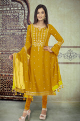 Mustard Sequin Georgette Unstitched Suit