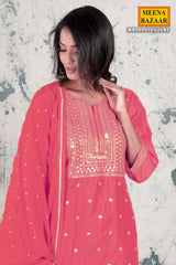 Gajari Chanderi Zari and Sequins Embroidered With Chinon Dupatta Unstitched Suit