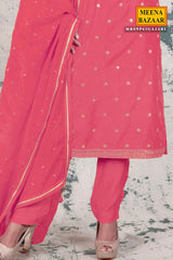 Gajari Chanderi Zari and Sequins Embroidered With Chinon Dupatta Unstitched Suit