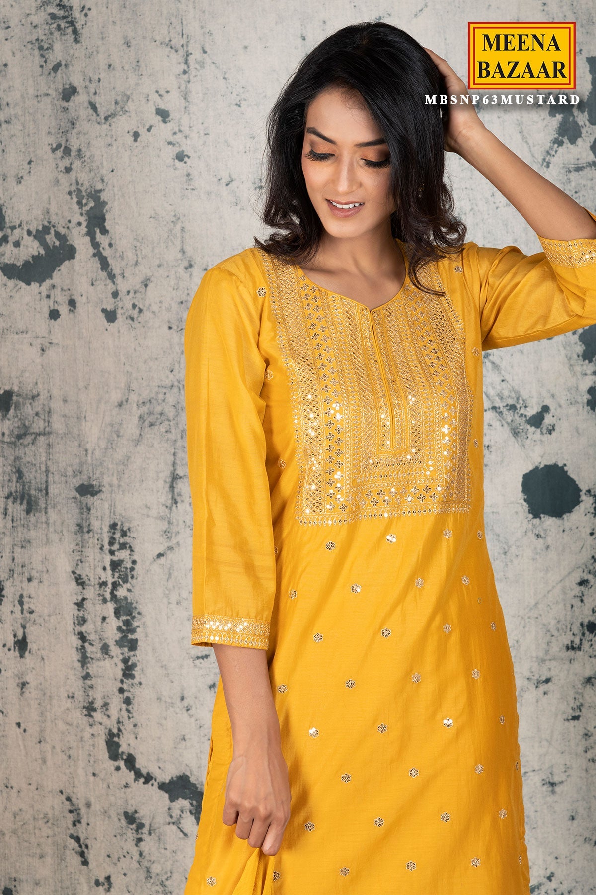 Mustard Silk Zari & Sequins Unstitched Suit
