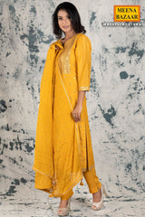Mustard Silk Zari & Sequins Unstitched Suit