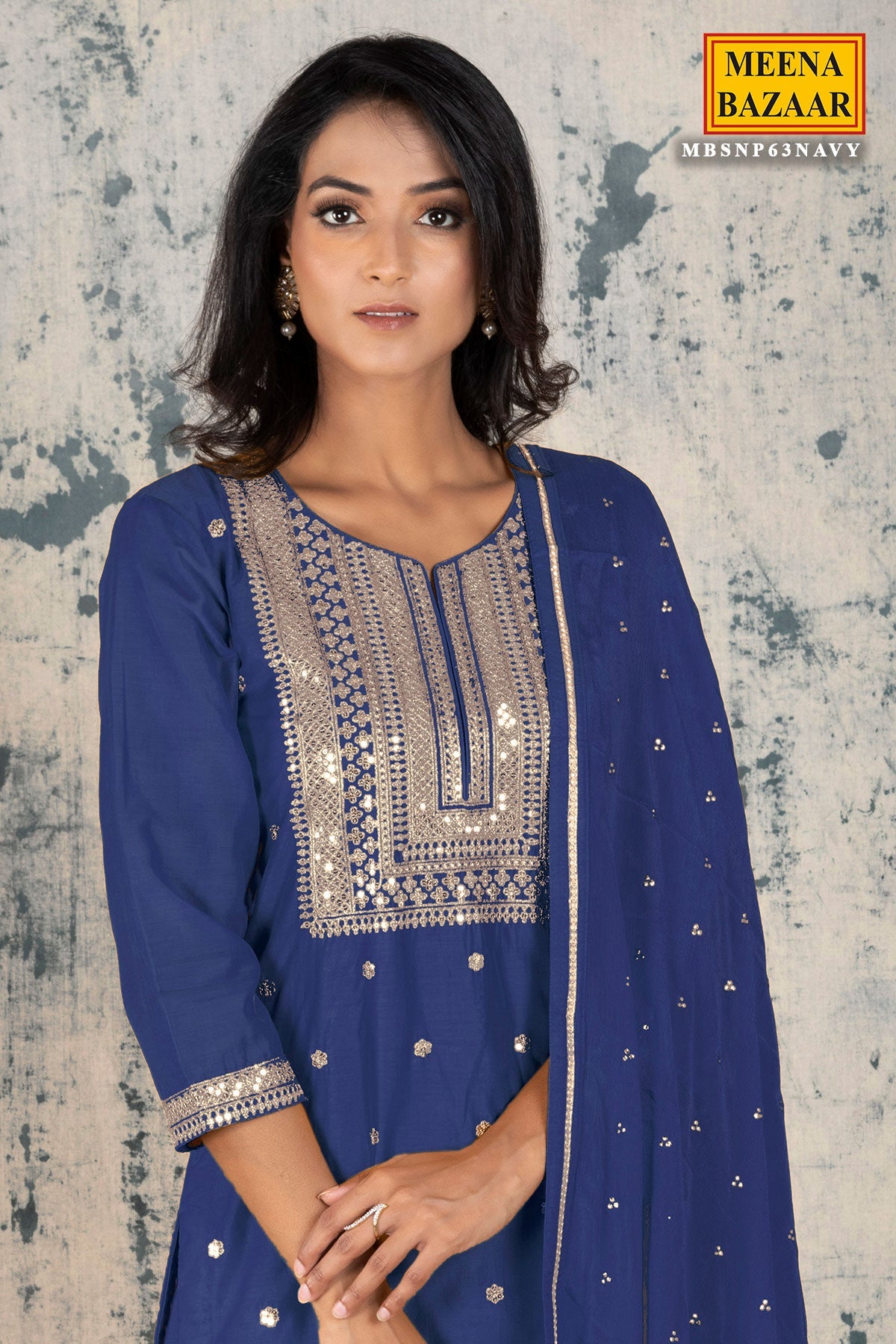 Navy Silk Zari & Sequins Suit Set