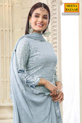 Grey Georgette Sequin Embroidered Gharara Ready Made Suit