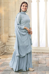 Grey Georgette Sequin Embroidered Gharara Ready Made Suit