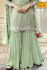 Pista Green Georgette Sequins Embroidered Gharara Suit Set