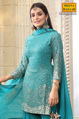 Firozi Georgette Sequins Embroidered Gharara Ready Made Suit