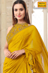 Mustard Georgette Pleated Saree