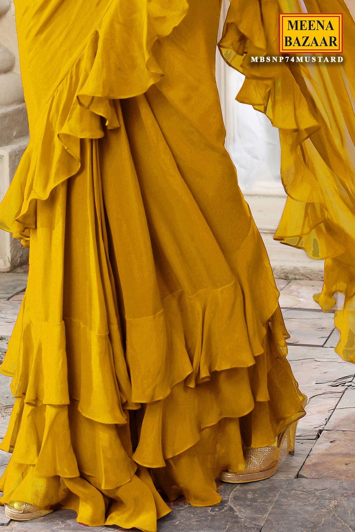 Mustard Georgette Pleated Saree