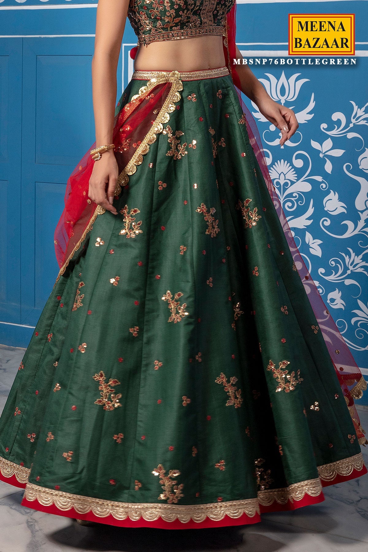 Bottle Green Silk Lehenga