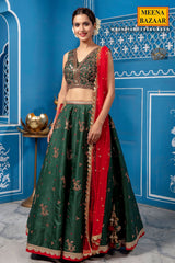 Bottle Green Silk Lehenga