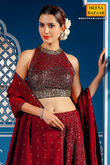 Sequined Maroon Georgette Lehenga