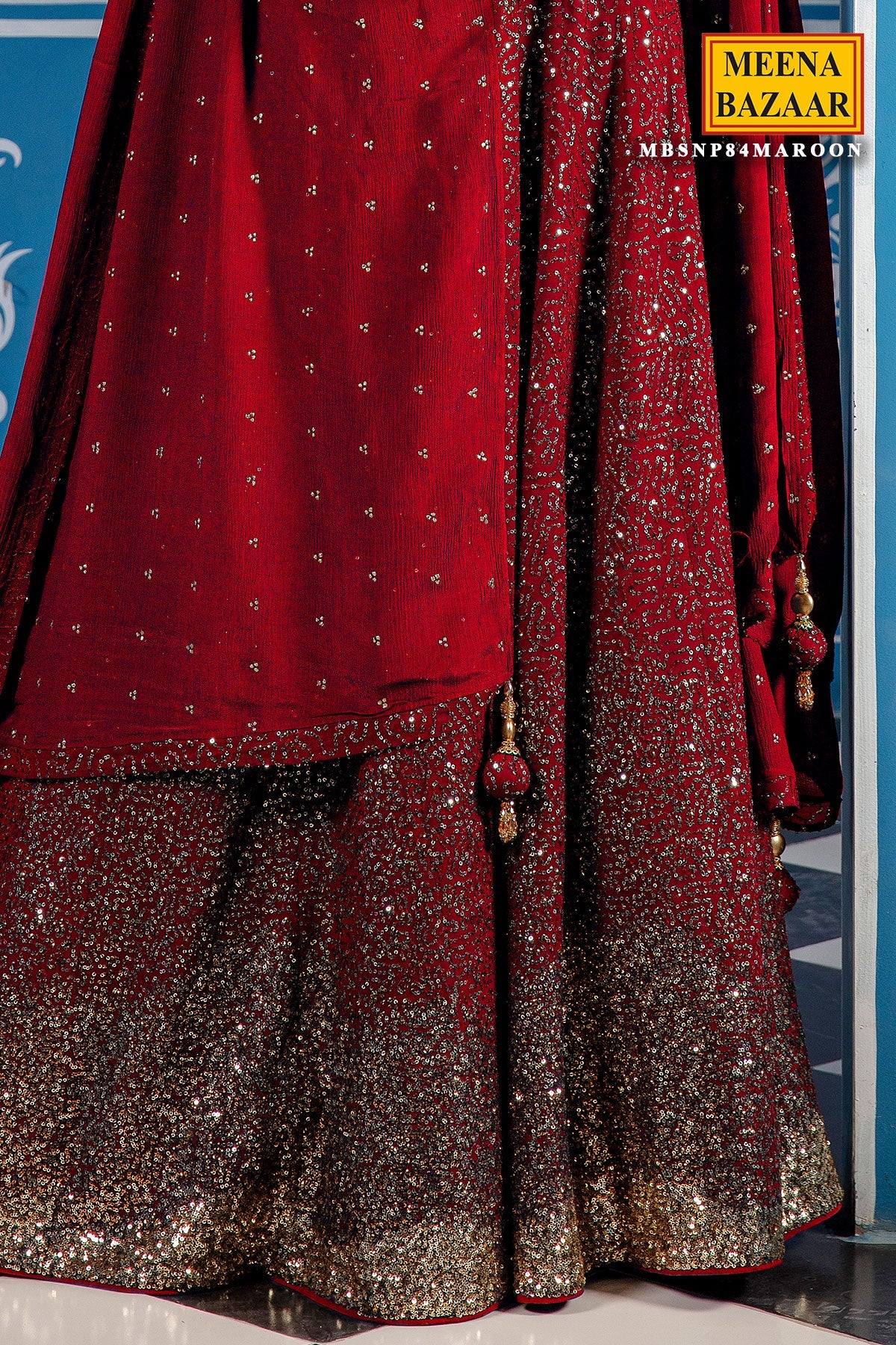 Sequined Maroon Georgette Lehenga