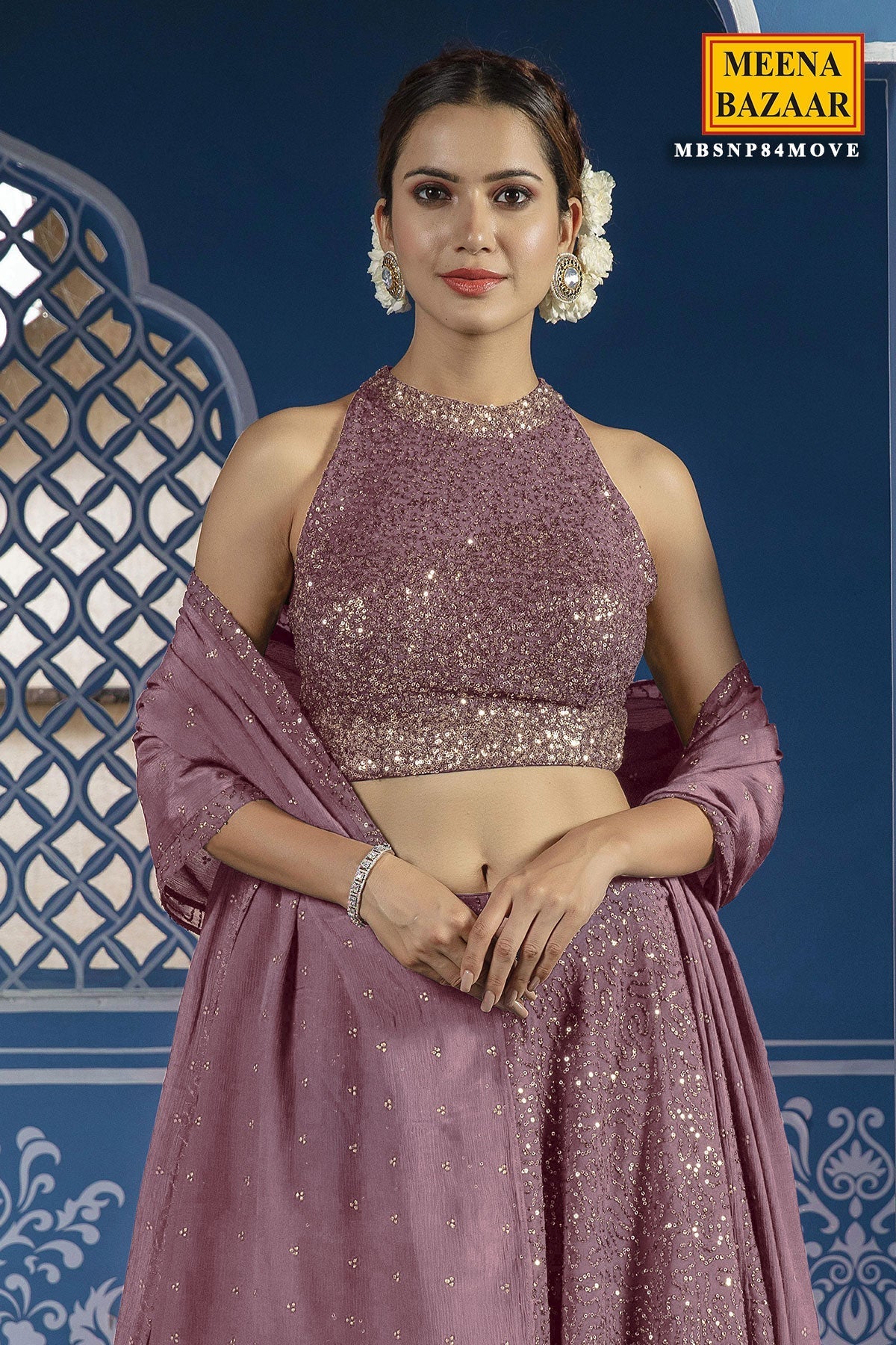 Sequined Mauve Georgette Lehenga