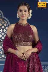 Sequined Wine Georgette Lehenga