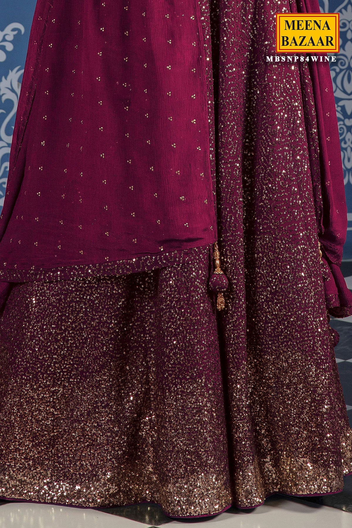 Sequined Wine Georgette Lehenga