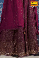 Sequined Wine Georgette Lehenga