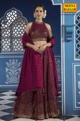Sequined Wine Georgette Lehenga