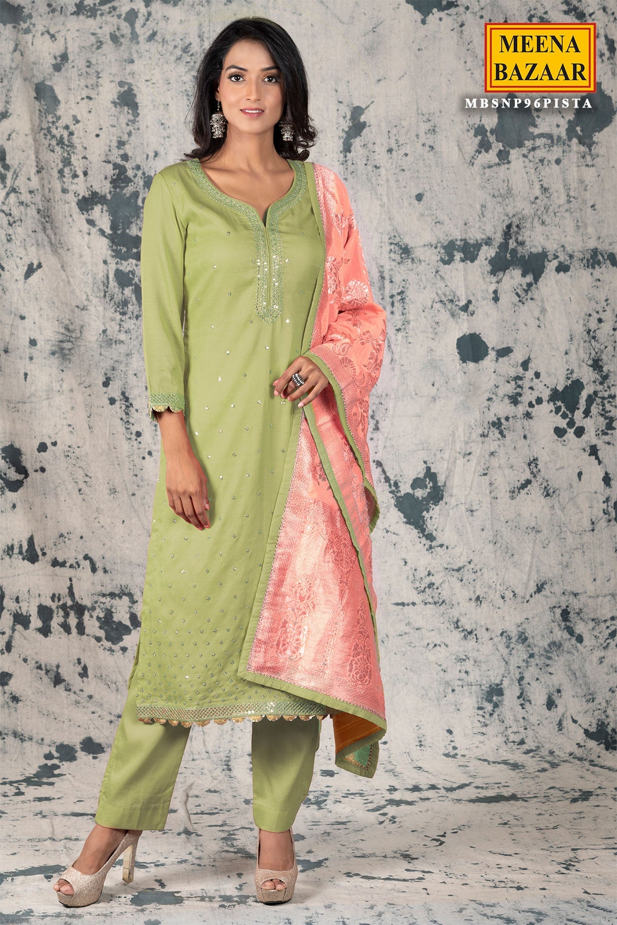 Pista Silk Sequins Unstitched Suit