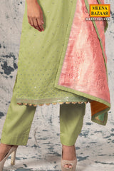 Pista Silk Sequins Unstitched Suit