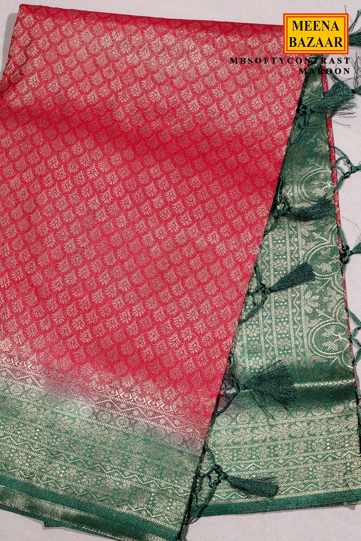 Contrast Woven Maroon Silk Saree