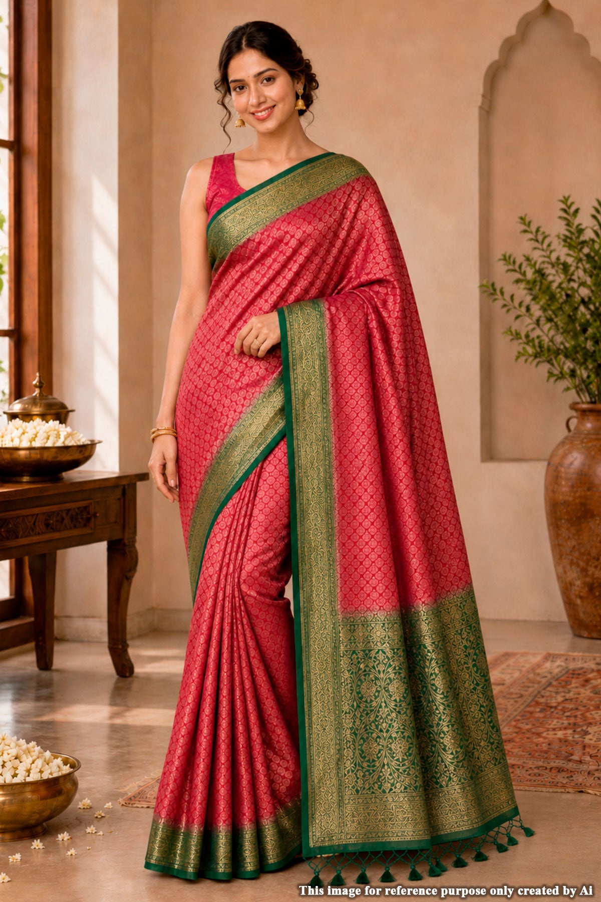 Contrast Woven Maroon Silk Saree