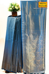 Softy Blue Silk Weaving Jaal Saree